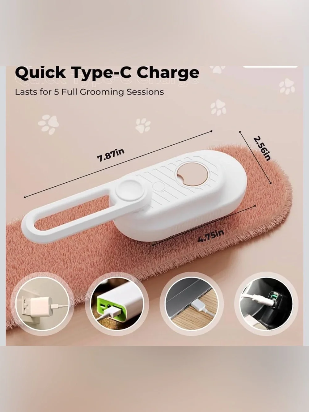Rechargeable Steam Pet Grooming Brush for Cats & Dogs - White and Orange